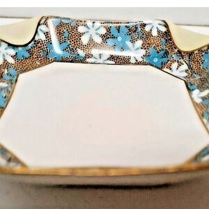 Haviland & Co Limoges France Gold Rimmed w/ Blue & White Flower Trinket Dish Vtg